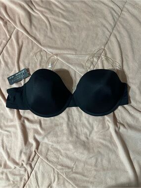 Youmita Black Strapless Push-Up Bra with Clear Removable Straps